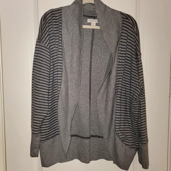 Coldwater Creek Open Cardigan, Striped, Gray, 2X - Picture 1 of 5
